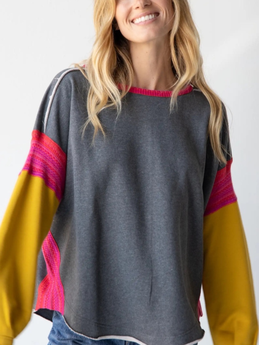 Natural Life Knit Trim Sweatshirt Long Sleeve Boho Cozy Cottagecore - Picture 13 of 13